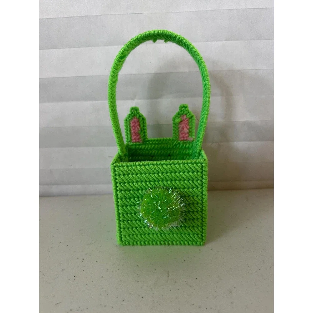 Mini Easter Basket with Bunny – Colorful Plastic Canvas Handmade Gift